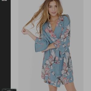 Floral Kimono Robe - Blue and Pink